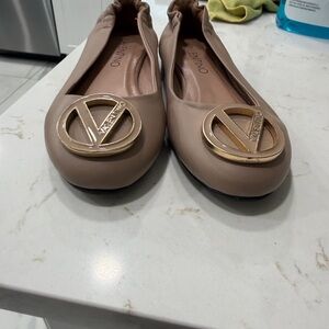 Valentino Women's Beige Ballet Flats with Gold Logo